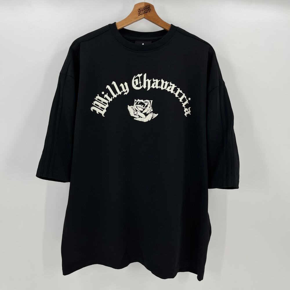 Willy Chavarria Adidas Rose Jersey Logo Signature T Shirt Black M fits like XXL